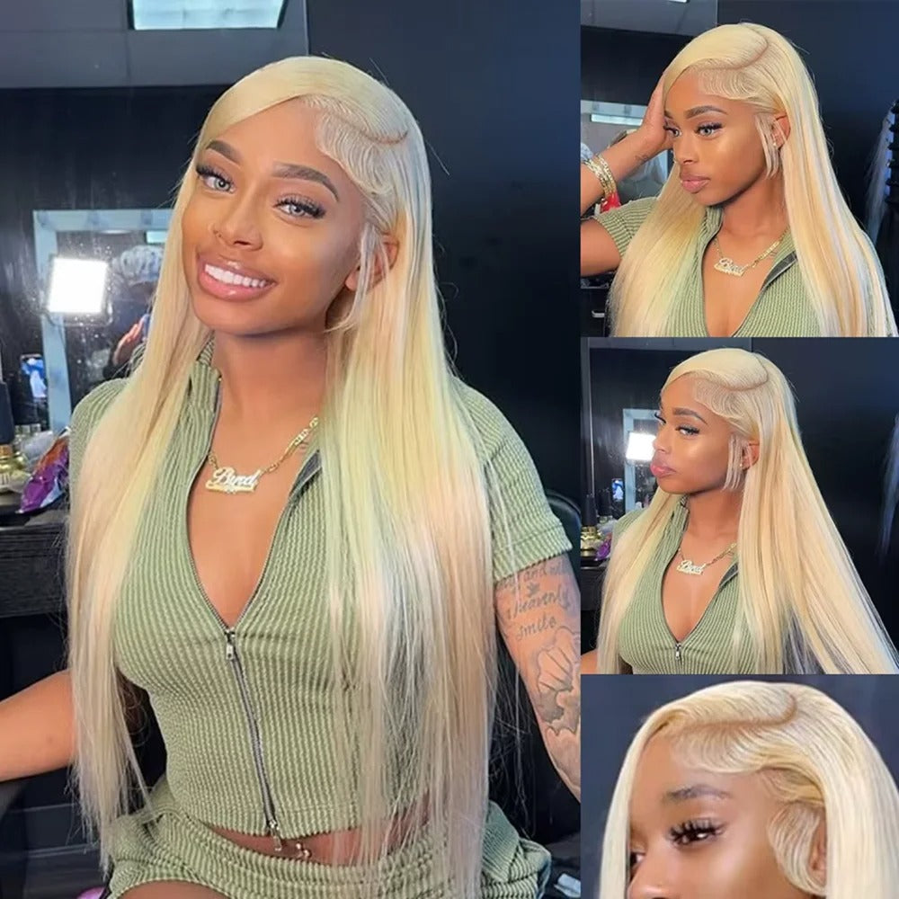Premium 13x6 HD Lace Frontal Blonde Wig – Brazilian Straight Hair, 220% Density
