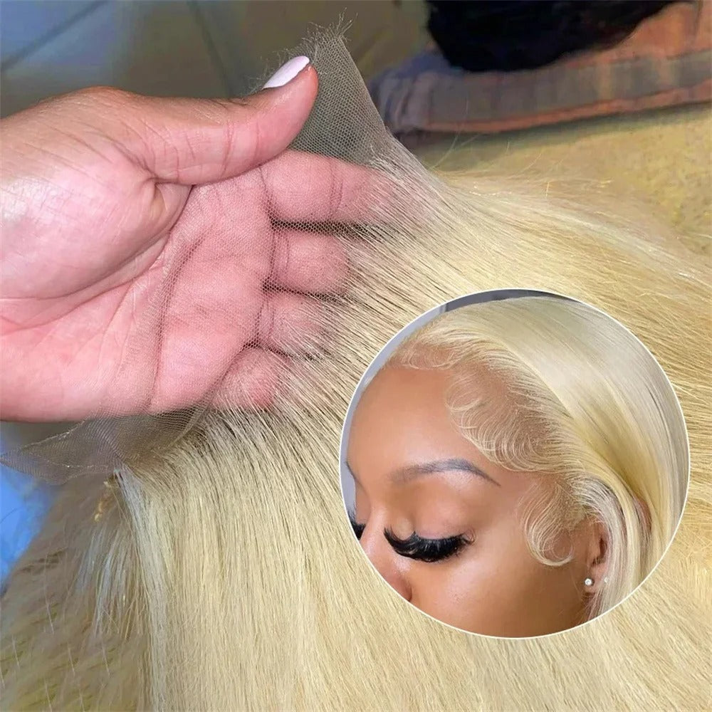 Premium 13x6 HD Lace Frontal Blonde Wig – Brazilian Straight Hair, 220% Density