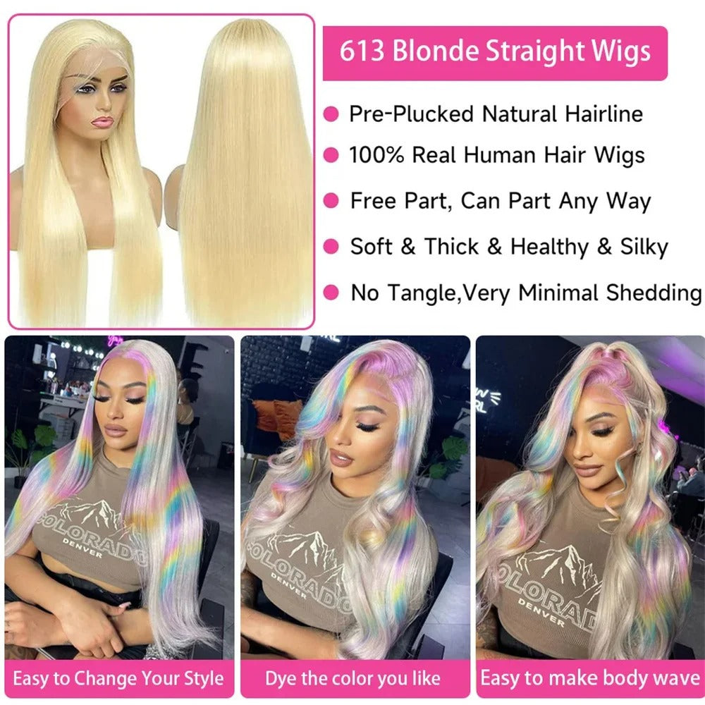 Premium 13x6 HD Lace Frontal Blonde Wig – Brazilian Straight Hair, 220% Density