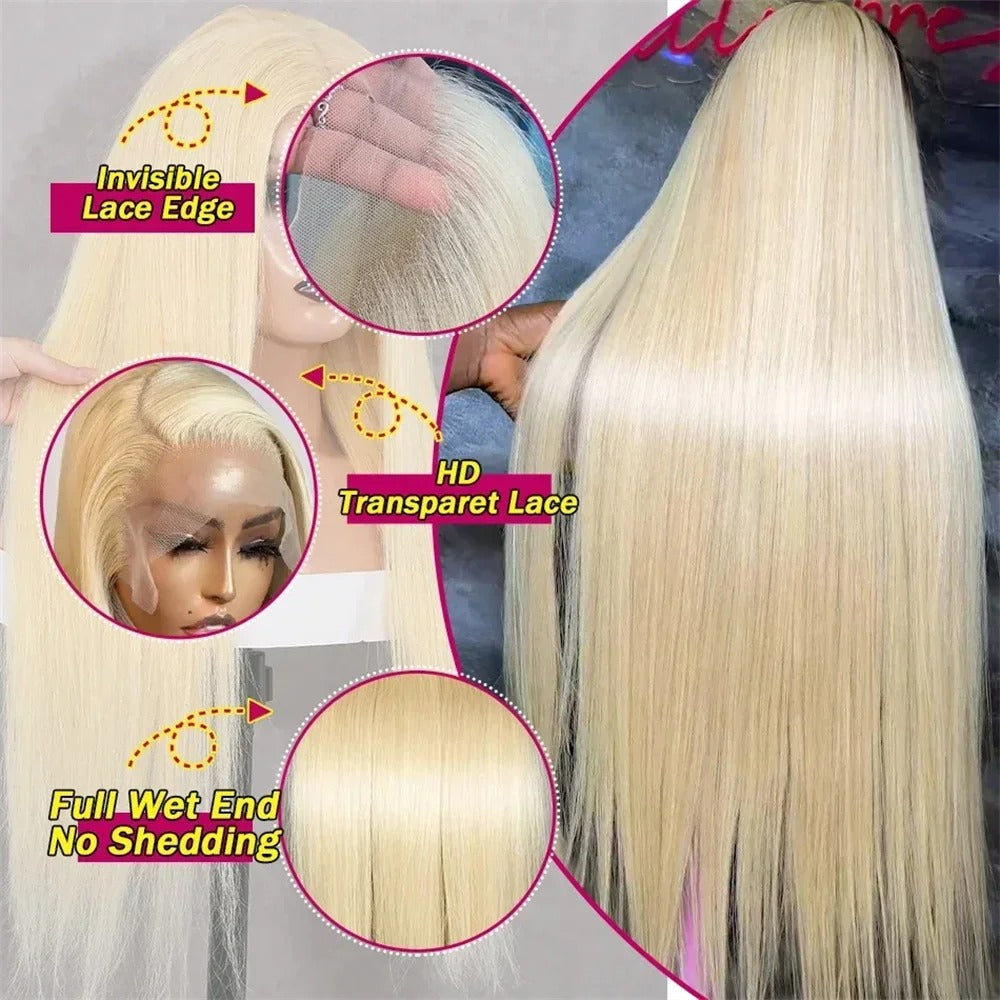 Premium 13x6 HD Lace Frontal Blonde Wig – Brazilian Straight Hair, 220% Density